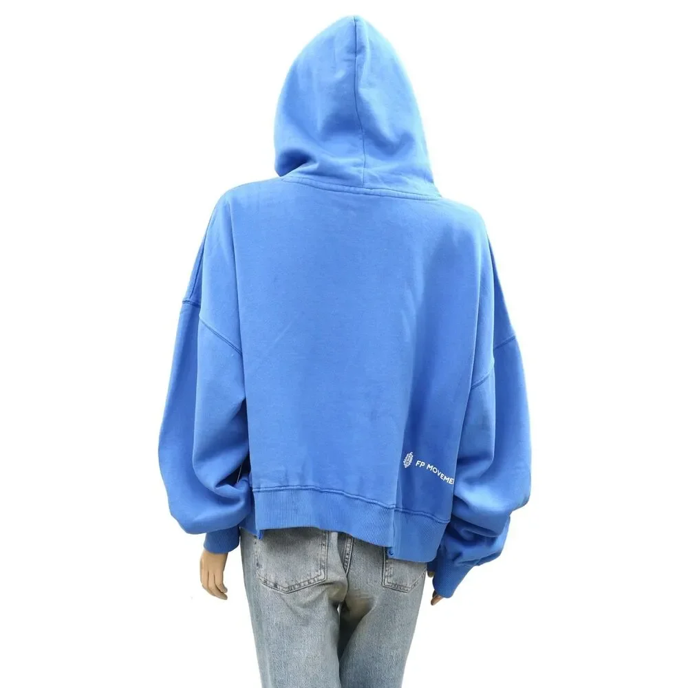 Free People FP Movement Undefeated Hoodie Cropped Top Sweatshirt Blue L 286335